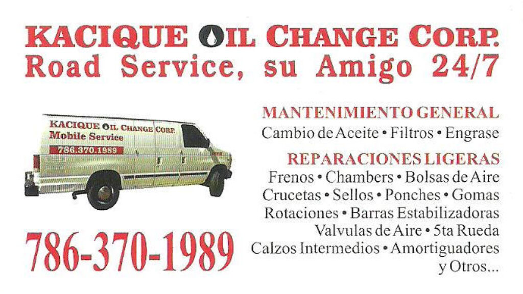 Kacique Oil Change Corp – Road Assistance